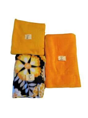 Yellow Gold Floral Fleece Fabric Lot 61x19 36x29 40x18 Inch Soft Knit 3 Pc